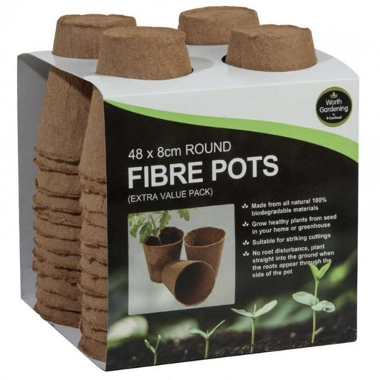 48 x 8cm Round Fibre Pots Extra Value Pack