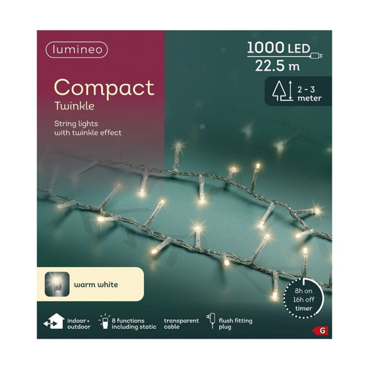 Christmas Clear Cable Compact Lights 1000 LEDs Warm White