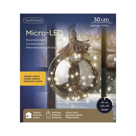 Micro LED Hanging Glass Ball Light 14cm