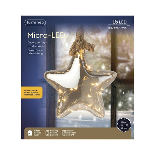 Micro LED Hanging Glass Star Light 20cm