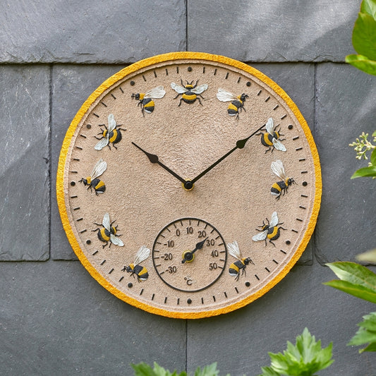 Beez Wall Clock & Thermometer 12"
