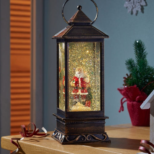 SnowSwirl Santa Lantern Water Spinner Light