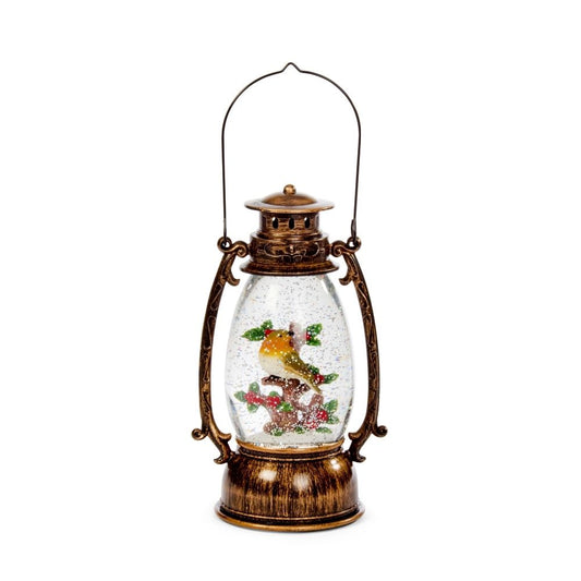 SnowSwirl Festive Robin Lantern Water Spinner Light
