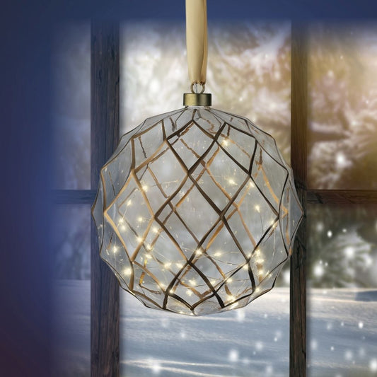 Micro LED Hanging Glass Bauble Light 20cm