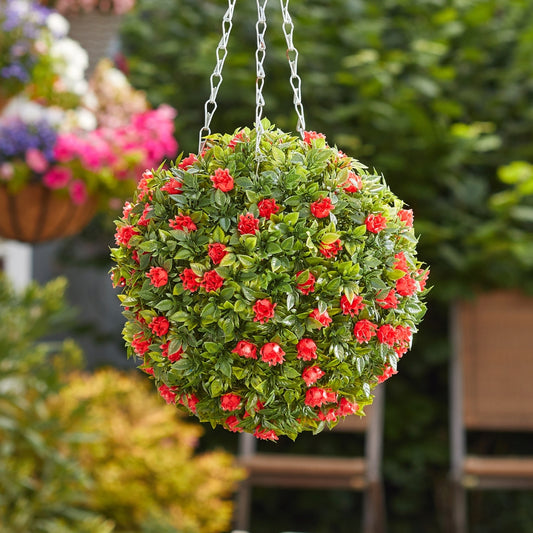 Faux Décor Red Rose Hanging Topiary Ball 30cm