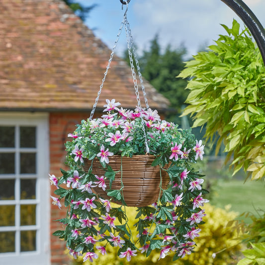 Faux Décor Star Gazing Lilies Hanging Basket 30cm