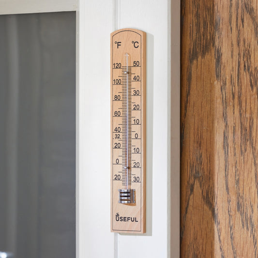 Wooden Wall Thermometer Indoor Outdoor Temperature Gauge