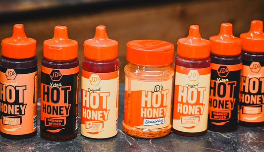 JD's Hot Honey BBQ products at a live barbecue demonstration at Polhill Garden Centre