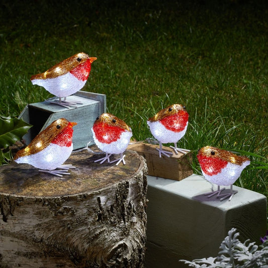 Inlit Ice Robins - Set of 5 Lit Acrylic Figures