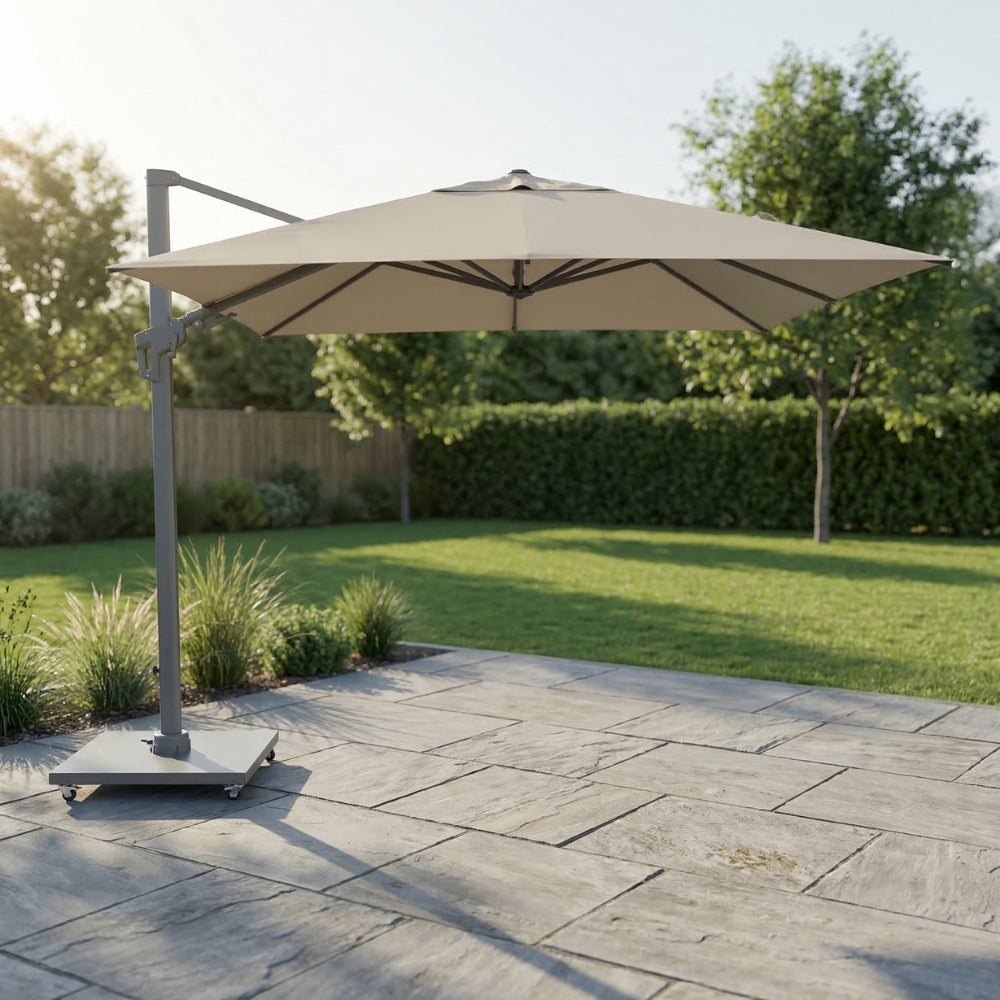 Deluxe 3m Square Cantilever Parasol with Beige Canopy