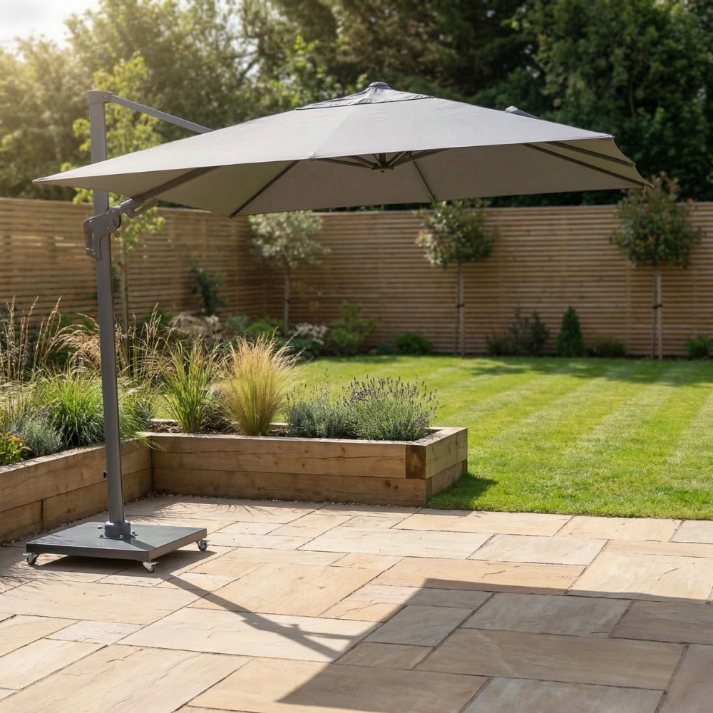 Deluxe 3m Square Cantilever Parasol with Grey Canopy