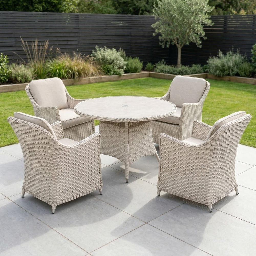 Antigua 4 Seat Round Dining Set Pearl Oatmeal