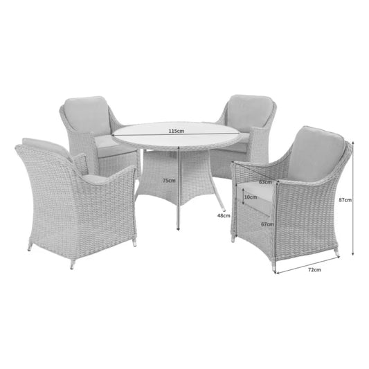 Antigua 4 Seat Round Dining Set Pearl/Oatmeal