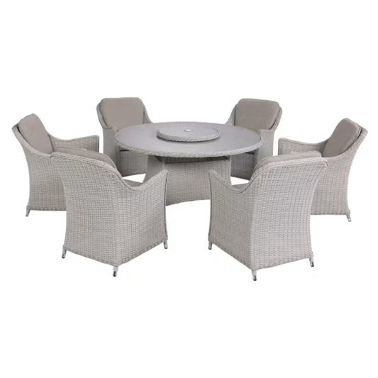 Antigua 6 Seat Round Dining Set Pearl/Oatmeal
