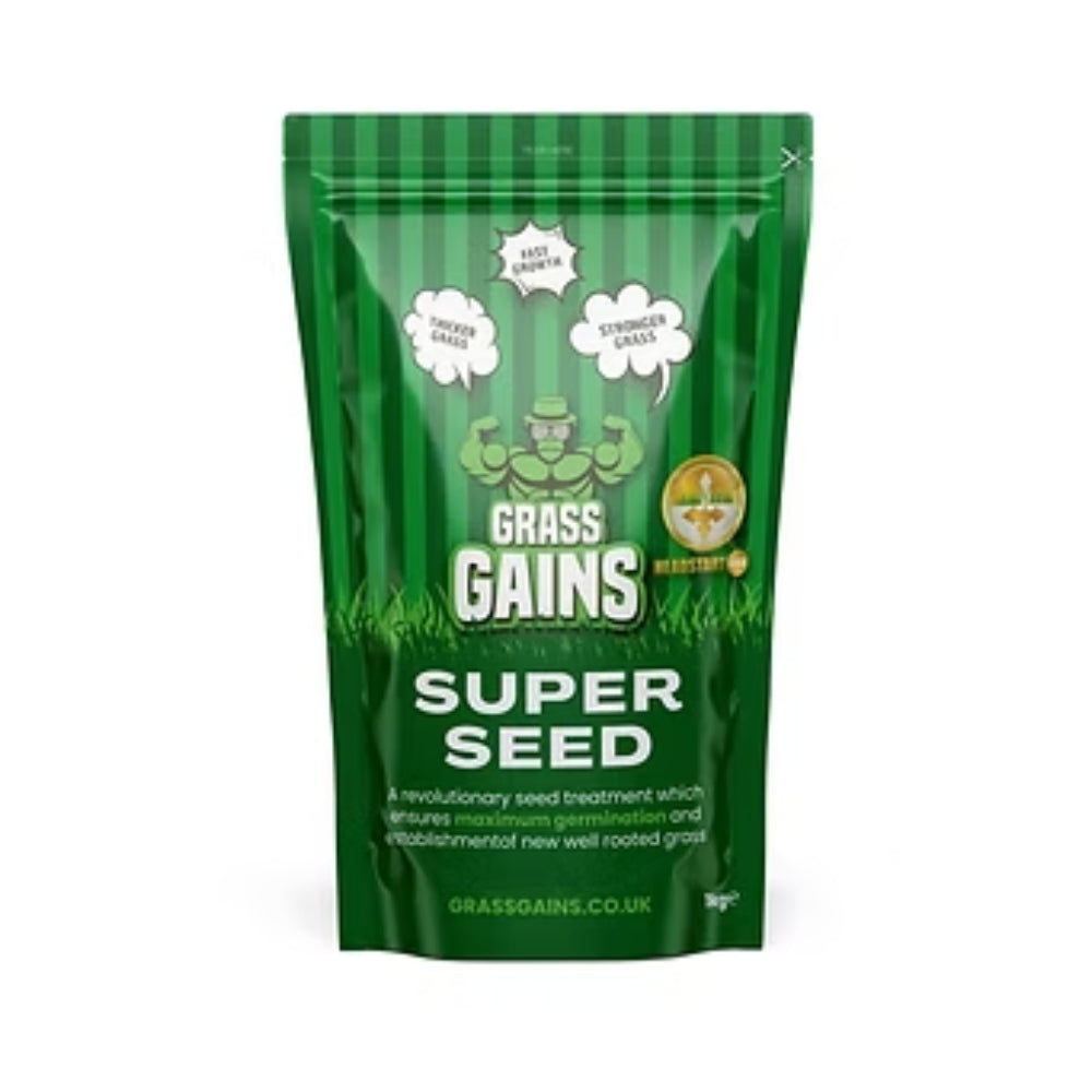 Grass Gains Lawn Super Seed Grass Seed with Headstart Gold Treatment 1kg