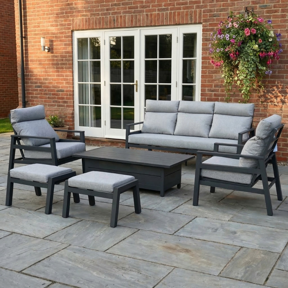 Otford Aluminium 3 Seat Lounge Sofa Set with Reclining Armchairs
