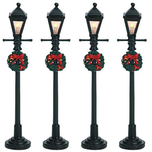 Christmas Village Lights: Gas Lantern Street Lamp Set 4