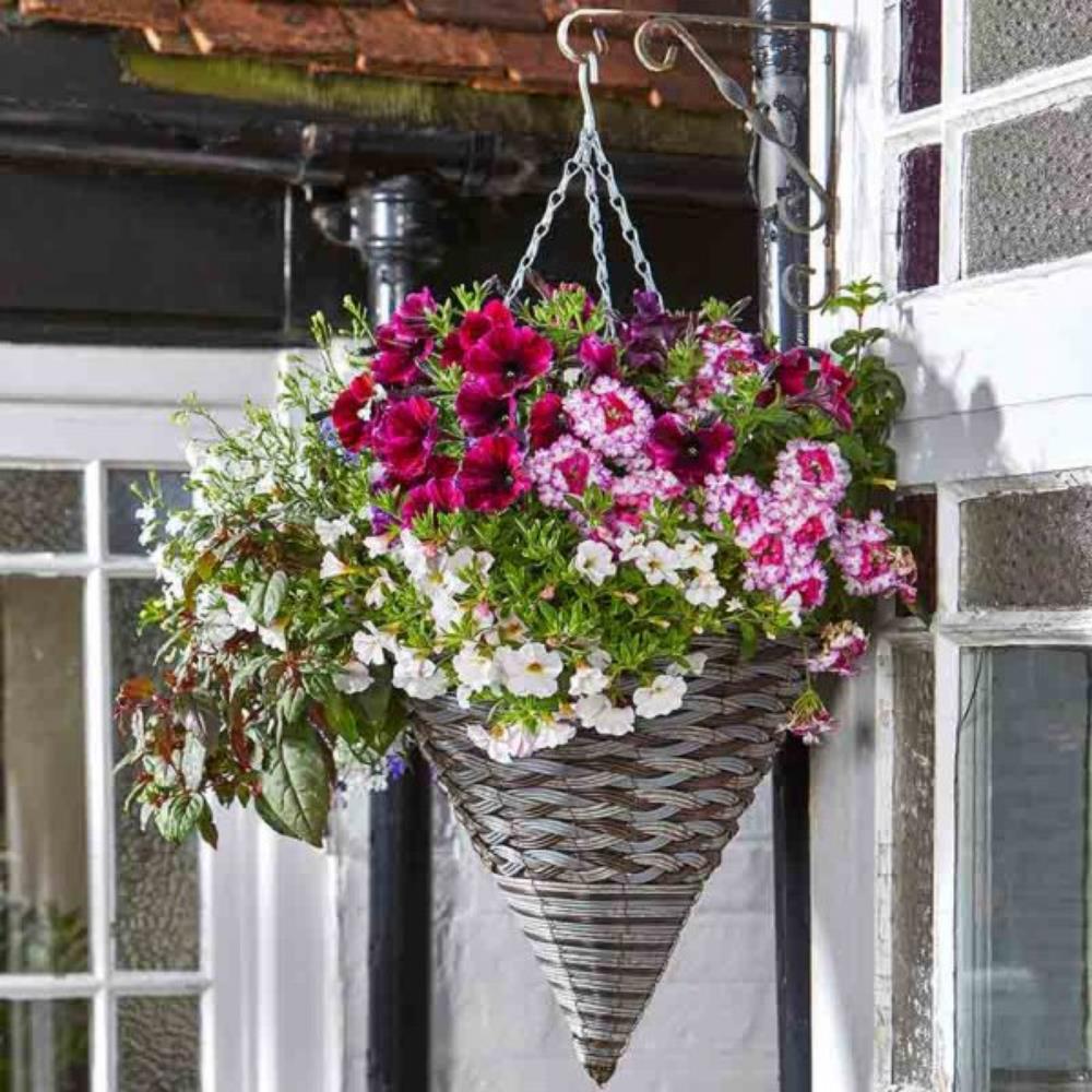 14in Pinto Faux Rattan Hanging Cone Hanging Baskets Polhill Garden Centre